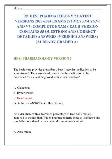 RN HESI PHARMACOLOGY 7 LATEST VERSIONS EXAMS V1 V2 V3 V4 V5 V6 AND V7