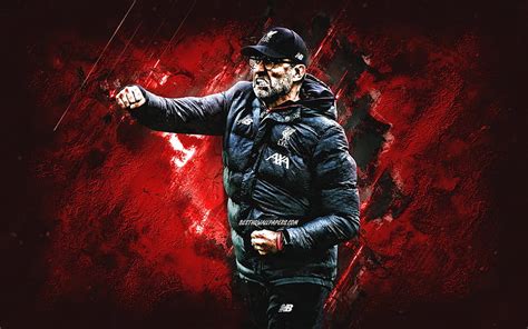 Jurgen Klopp Liverpool Fc German Football Coach Portrait Red Stone Background Premier