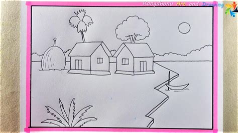 Village Scenery Drawing Easy YouTube