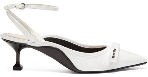 Miu Miu Bow Embellished Patent Leather Kitten Heels In White Lyst