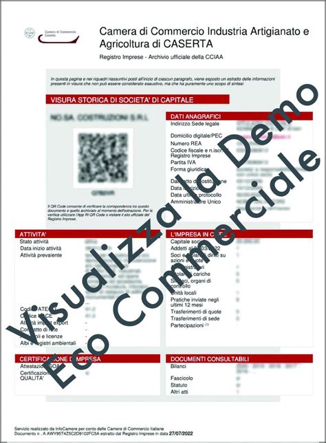 VISURA CAMERALE STORICA ECO COMMERCIALE