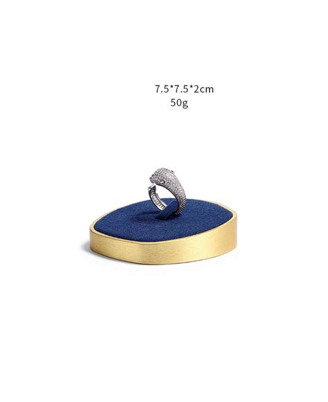 Luxury Navy Blue Velvet Gold Jewelry Ring Display Tray