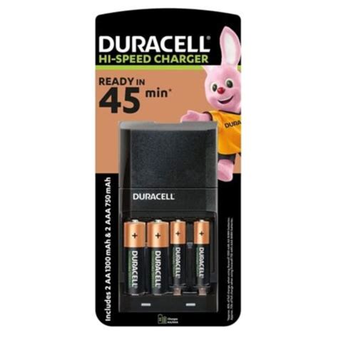 DURACELL HI SPEED CHARGER READY IN 45 MIN Includes 2 AA 1300mAh 2 AAA