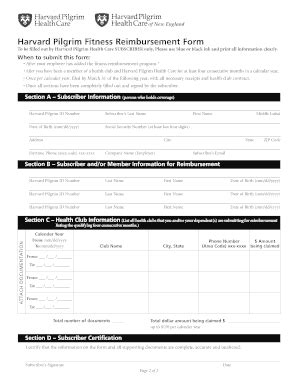 Fillable Online Ymcasouthcoast Harvard Pilgrim Fitness Reimbursement