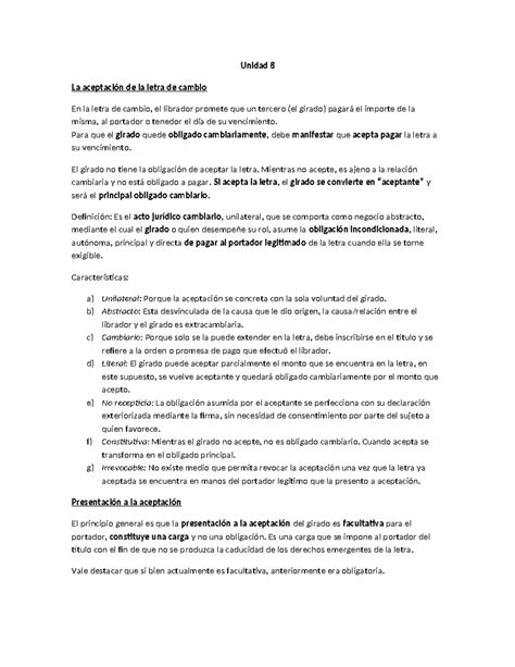 Unidad 8 Resumen Derecho Comercial Ii Unidad 8 La Aceptación De La