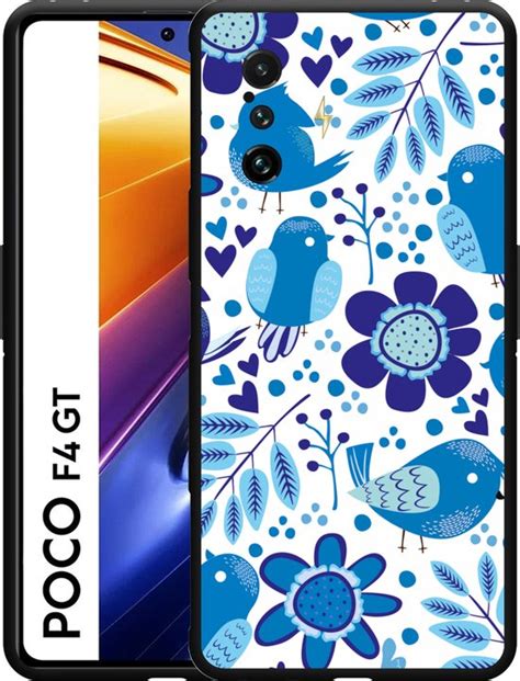 Hoesje Geschikt Voor Xiaomi Poco F Gt Zwart Blue Bird And Flowers Bol