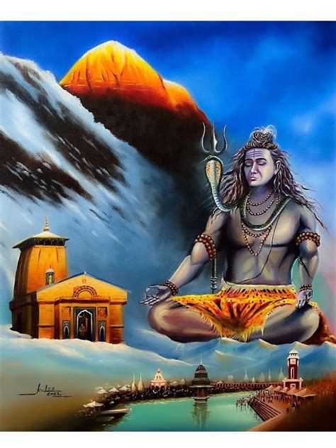 The Abode Of Lord Shiva Acrylic Painting On Canvas Kulwinder Singh