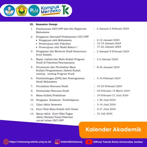 Kalender Akademik Semester Genap Ta 20232024 Chemical Engineering