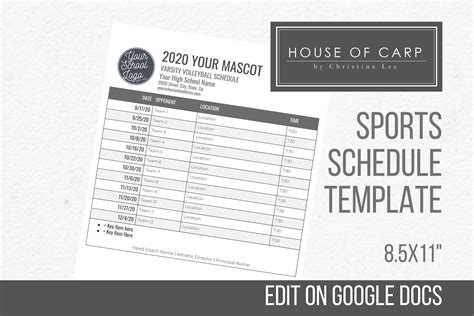 INSTANT DOWNLOAD: Sports Schedule Template - Etsy | Schedule template ...