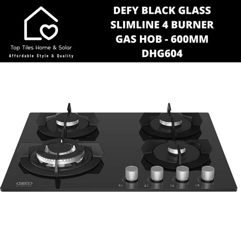 Defy Black Glass Slimline 4 Burner Gas Hob 600mm Dhg604 Top Tiles