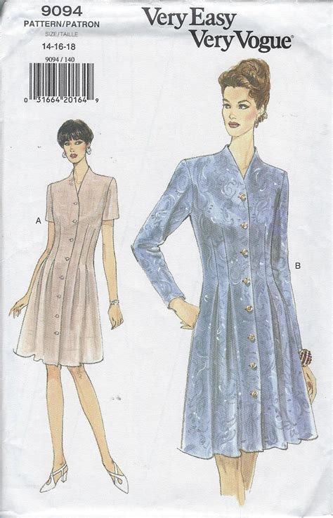 Vogue Sewing Pattern Front Button Dress A Line Semi Fitted Etsy