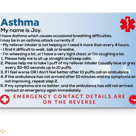 Asthma Awareness Medical Alert Id Card 20mm Safety Breakaway Etsy