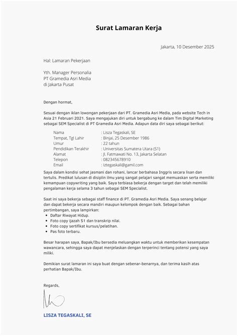 Contoh Surat Lamaran Kerja Yg Baik Dan Benar Contoh Surat Resmi