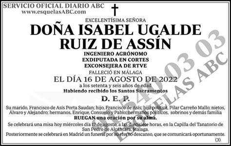 Isabel Ugalde Ruiz de Assín Esquelas ABC