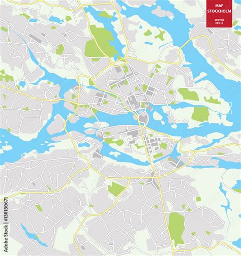 Vector color map of Stockholm, Sweden. City Plan of Stockholm Stock Vector | Adobe Stock