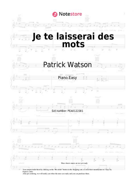 Patrick Watson Je Te Laisserai Des Mots Notas Para El Fortepiano