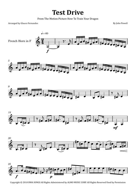 Test Drive Arr Glauco Fernandes By John Powell Sheet Music For French Horn Solo At Sheet