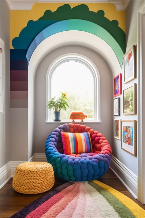 Catbaba Inviting Rainbow Reading Nook In The Home Playful Color