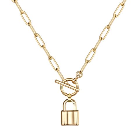 snapklikcom turandoss  gold plated lock necklace