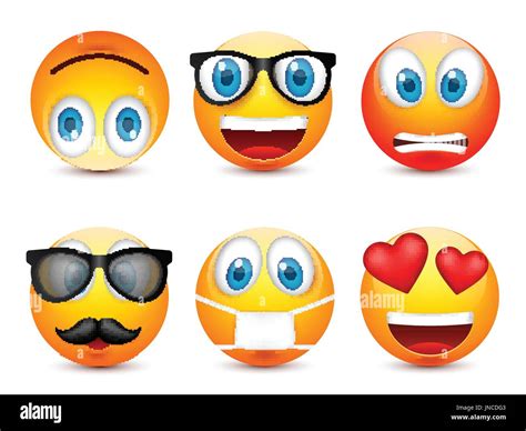 Faccina Con Gli Occhi Bluset Di Emoticon Faccia Gialla Con Le