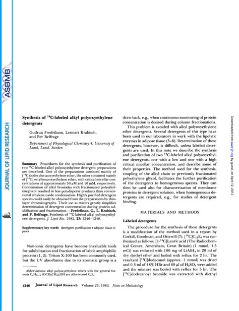 PDF Synthesis Of 14C Labeled Alkyl Polyoxyethylene Detergents