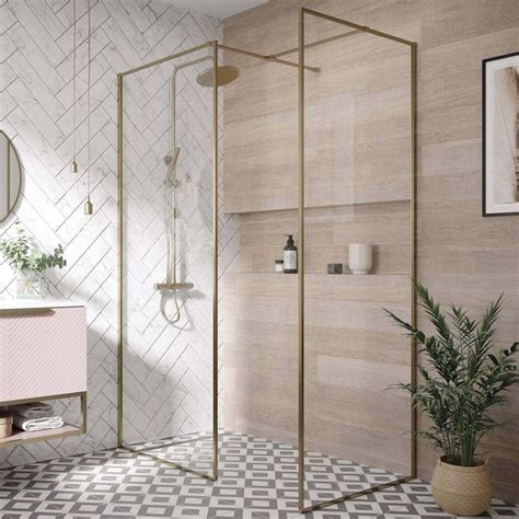 Dawn Minos Mm Framed Wetroom Panel Brushed Brass Get My Taps