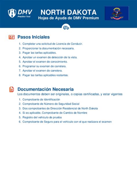 Hoja De Ayuda Para La Prueba De La Licencia De Dmv Del 2024 De North Dakota ¡con Una Tasa De
