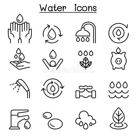 Icono Del Agua Fijado En La L Nea Estilo Fina Ilustraci N Del Vector