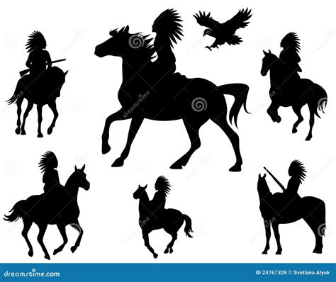 Silhouettes Of Native American Horse Riders Vector Illustration