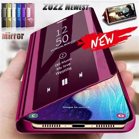 Luxury Clear View Plating Mirror Phone Case Flip Leather Cover Stand Casing For Samsung Galaxy