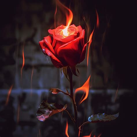 Premium Photo Aesthetic Burning Rose Flower Realistic Flame Effect On