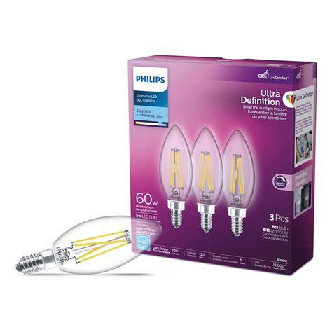 Philips Ultradefinition Led B11 E12 60w Equivalent Light Bulb Dimmable Daylight 5000k 3