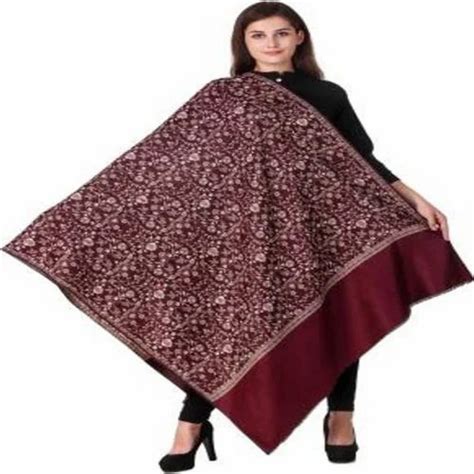 Kashmiri Shawl Wool Embroidered Women S Mehroon Shawl At Rs