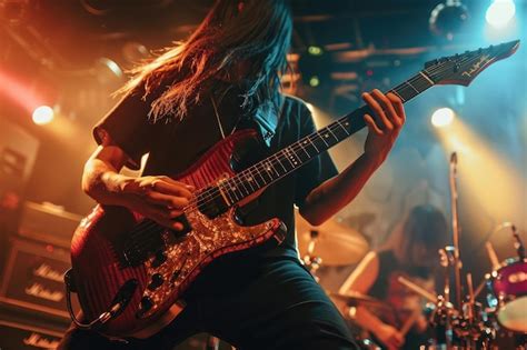 Un Guitarrista H Bil Interpretando Un Solo En El Escenario Con Los