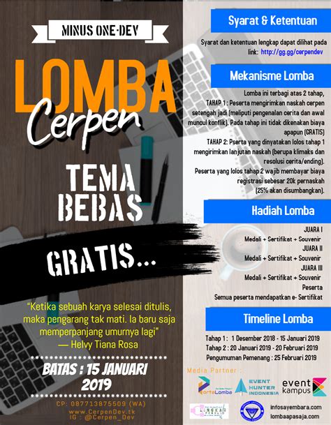 Lomba Menulis Cerita Pendek Gratis Tahun 2019 MINUS ONE Dev Event