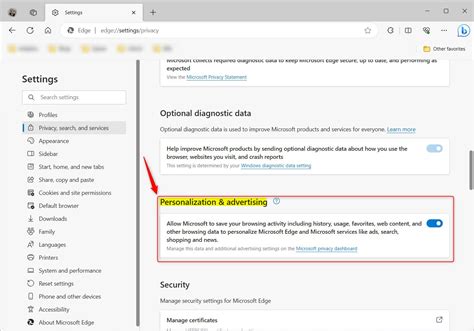 How To Turn Personalization And Advertising On Or Off In Microsoft Edge