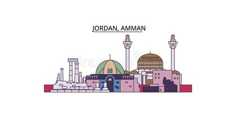 Jordan, Amman Tourism Landmarks, Vector City Travel Illustration Stock ...