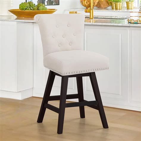 U Tobe Counter Height Bar Stool 26 Inch Swivel Bar Stools With Back Linen Fabric Upholstered