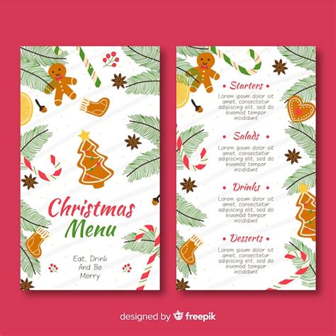 Plantilla De Menú De Navidad En Diseño Plano Vector Gratis