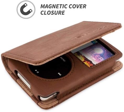 Ipod Classic Case Snugg Brown Leather Leather Flip Case Card Slots