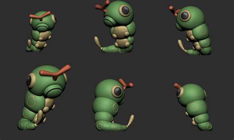 Pokemon Caterpie Metapod And Butterfree With 2 Poses 3d Model 3d