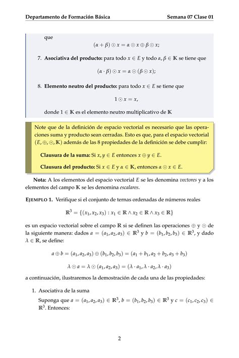 Solution Propiedades De Espacios Vectoriales Semana Clase Algebra