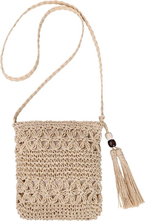 Aucuu Sac Paille Femme Style Boho Fait Main Sac De Paille De Plage