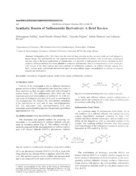 (PDF) Synthetic Routes of Sulfonamide Derivatives: A Brief Review