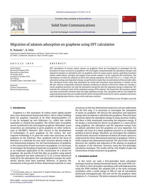 Pdf Migration Of Adatom Adsorption On Graphene Using Dft Calculation