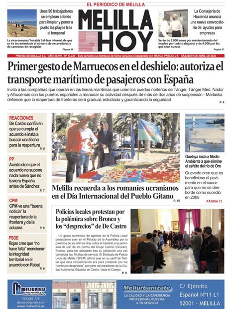 Consulte La Portada De Melilla Hoy Del S Bado De Abril De