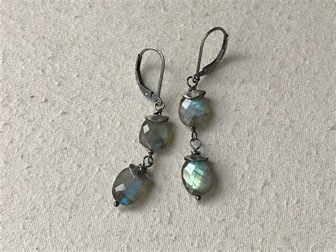 Double Labradorite Capped Earrings Daisy Chains Jewelry