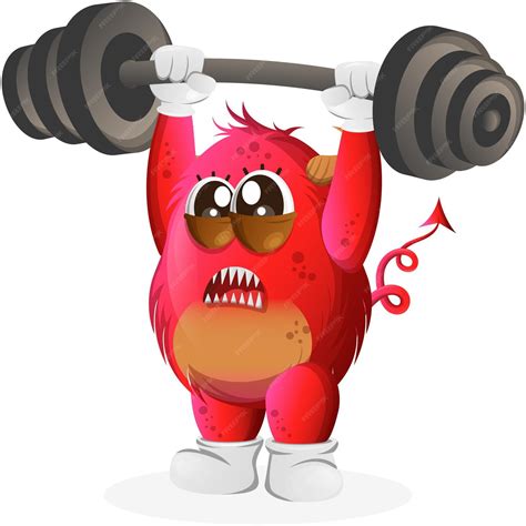 Premium Vector Vector Cute Red Monster Bodybuilding With Barbell