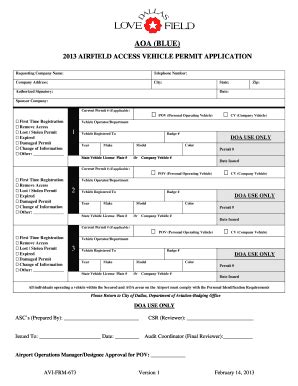 Fillable Online Airfield Access Vehicle Permit Application Fax