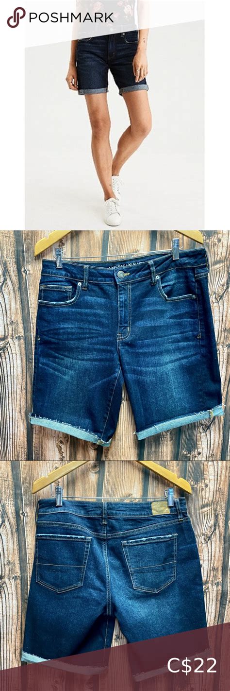 American Eagle Tomgirl Bermuda High Rise Dark Wash Jean Shorts Size